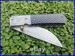 Thailand Crafts Custom Folding Knife Handmade Damascus Steel black C-tek handle
