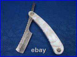 Thailand Custom Handmade DAMASCUS RAZOR Folding Knife White Pearl C-390