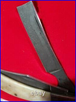 Thompson Center #1 Damascus Folding Knife Honey Bone Grips Nib Unused Limited Ed