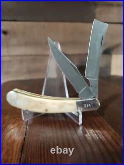 Thompson Center #1 Damascus Folding Knife Honey Bone Grips Nib Unused Limited Ed
