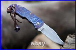 Timascus (Mokuti) Scales Damascus Steel Blade Lock Back Pocket Folding Knife