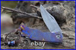 Timascus (Mokuti) Scales Damascus Steel Blade Lock Back Pocket Folding Knife