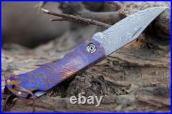 Timascus (Mokuti) Scales Damascus Steel Blade Lock Back Pocket Folding Knife