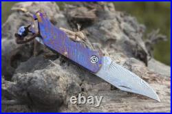 Timascus (Mokuti) Scales Damascus Steel Blade Lock Back Pocket Folding Knife