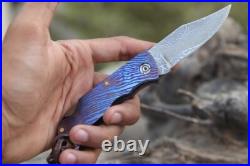 Timascus (Mokuti) Scales Damascus Steel Blade Lock Back Pocket Folding Knife