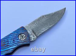 Timascus (Mokuti) folding knife, Ball Bearing inside, leather sheath, men's gift