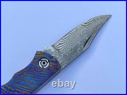 Timascus (Mokuti) folding knife, Ball Bearing inside, leather sheath, men's gift