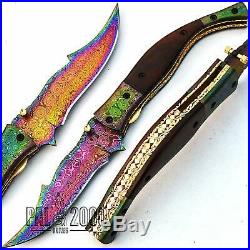 Titanium Handmade Damascus steel Blade Folding Pocket Knife with Sheath 9690