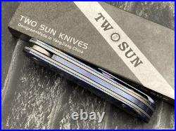 TwoSun TS587-M390-SW-Zircuti Folding Knife Zirconium Damascus Handle PocketKnife