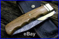 USA-PB-267-B Damascus Steel Custom Handmade 13 RARE Thumb Lock Folding Knife