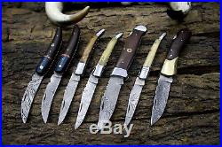 USA (l 11) Hand Made Damascus Steel Folding Knife (lot Of 7)