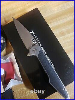 USED. Artisan Archaeo Folding Knife 3.75 Damascus Steel Blade Titanium Handle