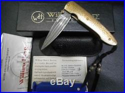 Used WILLIAM HENRY INLAID 24K Folding Knife Damascus Blade 7cm 7/10 Only Rare