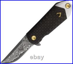V NIVES KillaBite Framelock Carbon Fiber Folding Damascus Pocket Knife 03071
