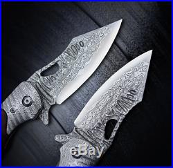 VG-10 Damascus Blade High Hardness Tactical Folding Blade Knife, Leather Sheath