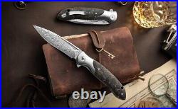 VG10 Damascus Carbon Fiber Gold Foil Pocket Knife Folding Dama Gift Outdoor NR44