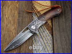 VG10 Damascus Desert Ironwood Handle Knife Folding Pocket Outdoors VP20