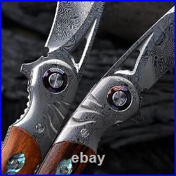 VG10 Damascus Desert Ironwood Pocket Knife Folding Dama Damask Gift Outdoor NR39