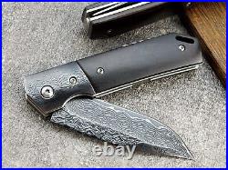 VG10 Damascus Ebony Wood Handle Knife Folding Pocket Outdoors Belt Clip VP35