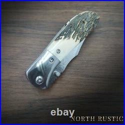 VG10 Damascus Knife Folding Pocket Deer Antler Handle Gift Stag Horn VP02
