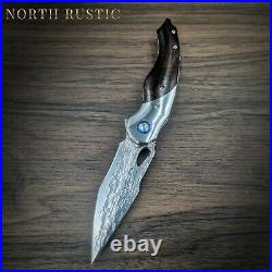 VG10 Damascus Knife Folding Pocket Wood Handle Gift Outdoors Rare VP03