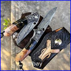 VG10 Damascus Pocket Folding Knife Rose Wood Resin Handle Gift VP118
