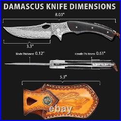 VG10 Damascus Pocket Folding Knife Sandal Wood Handle Hunting Camping Gift VP82