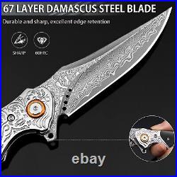 VG10 Damascus Pocket Knife Folding Ebony Sandal Wood Handle Gift VP73