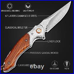 VG10 Damascus Pocket Knife Premium Folding Rose Wood Handle Gift VP74