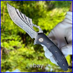 VG10 Damascus Pocket Knife Premium Folding Twilight Wood Handle Gift VP75