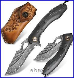 VG10 Damascus Pocket Knife Premium Folding Twilight Wood Handle Gift VP75