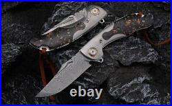 VG10 Damascus Resin & Gold Flakes Knife Folding Pocket Gift Outdoors Clip NR08
