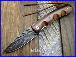 VG10 Damascus Rose Wood Handle Knife Folding Pocket Gift Outdoors Belt Clip VP10
