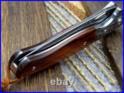VG10 Damascus Rose Wood Handle Knife Folding Pocket Gift Outdoors Belt Clip VP11