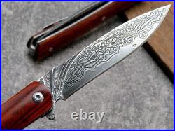VG10 Damascus Rose Wood Handle Knife Folding Pocket Outdoors VP21