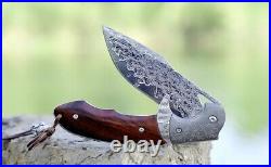 VG10 Damascus Rose Wood Knife Folding Pocket Gift Outdoors Belt Clip Rare NR04