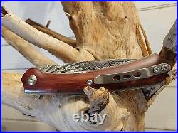 VG10 Damascus Rose Wood Knife Folding Pocket Gift Outdoors Belt Clip Rare VP07