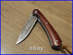 VG10 Damascus Rose Wood Knife Folding Pocket Gift Outdoors Belt Clip Rare VP07