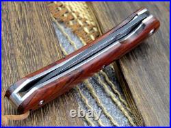 VG10 Damascus Rose Wood Knife Folding Pocket Gift Outdoors Belt Clip Rare VP14