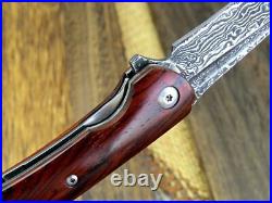 VG10 Damascus Rose Wood Knife Folding Pocket Gift Outdoors Belt Clip Rare VP14