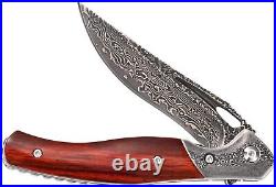 VG10 Damascus Rose Wood Knife Folding Pocket Gift Outdoors Belt Clip Rare VP56