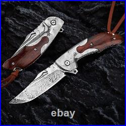 VG10 Damascus Rose Wood Knife Folding Pocket Gift Outdoors Clip NR18