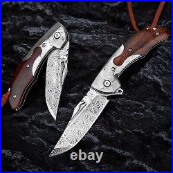 VG10 Damascus Rose Wood Knife Folding Pocket Gift Outdoors Clip NR18
