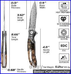 VG10 Damascus Rosewood & Resi Pocket Knife Folding Dama Damask Gift Outdoor NR42