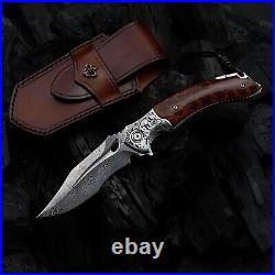 VG10 Damascus Snake Wood Pocket Knife Folding Dama Damask Gift Outdoor NR41
