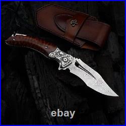 VG10 Damascus Snake Wood Pocket Knife Folding Dama Damask Gift Outdoor NR41