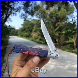 VG10 Damascus Steel Drop Point Folding Pocket Knife Tactical Outdoor EDC Tools
