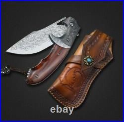 VG10 Damascus Steel Folding Knife Rosewood Pocket Collectors Knife Tactical Tool