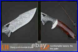 VG10 Damascus Steel Folding Knife Rosewood Pocket Collectors Knife Tactical Tool