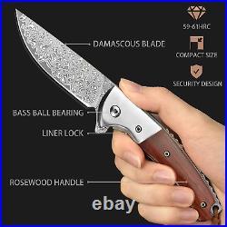 VG10 Damascus Steel Handmade Outdoor Tactical Pocket Folding Knife with Sheath